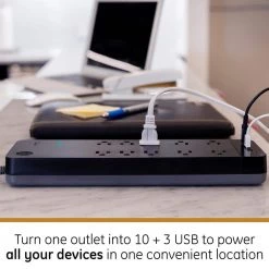 10-Outlet 2 USB-A 1 USB-C Surge Protector with 8 ft. Braided Cord, Black -Surge Protectors Sales Store 10 outlet 2 usb a 1 usb c black 8 ft cord ge surge protectors 41357 76 1000