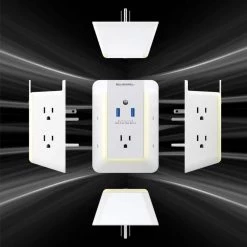 Bell + Howell Wall Power 5 Power-Outlets/2 USB Ports Surge Protection Wall Adapter Tap with Nightlight and Docking Shelf -Surge Protectors Sales Store bell howell surge protectors 7908 fa 1000