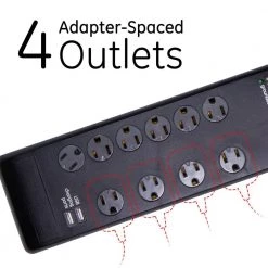 10-Outlet 2 USB Port Premium Surge Protector -Surge Protectors Sales Store black 10 outlet 6 ft ge surge protectors 14096 1f 1000
