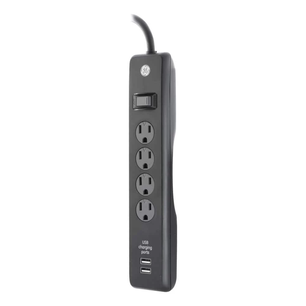 3 ft. 4-Outlet and 2-USB Port, 1.0 Amp, 450 Joules Surge Protector, Black 1 3 ft. 4-Outlet and 2-USB Port, 1.0 Amp, 450 Joules Surge Protector, Black