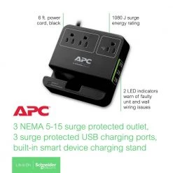 APC Black SurgeArrest 6 ft. Surge Protector with 3 outlets, 3 USB charging ports 5 APC Black SurgeArrest 6 ft. Surge Protector with 3 outlets, 3 USB charging ports -Surge Protectors Sales Store black apc surge protectors p3u3b c3 1000