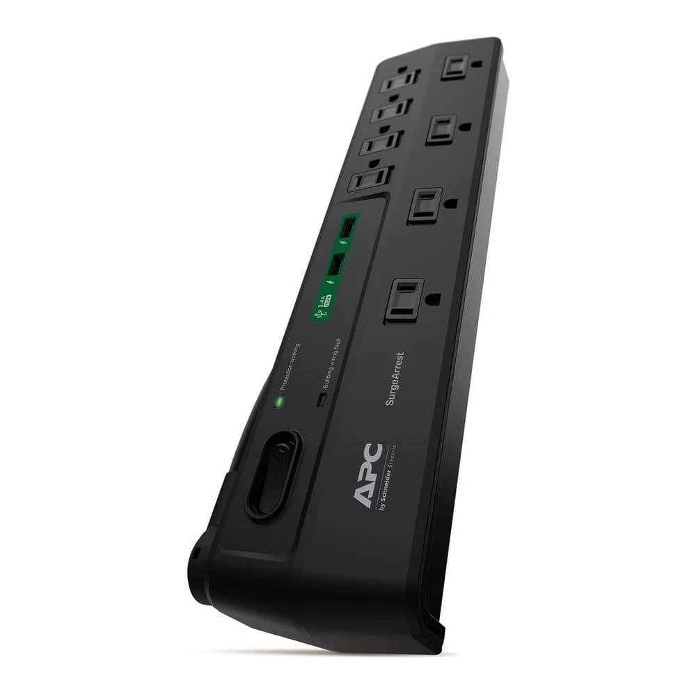 APC Black SurgeArrest 6 ft. Surge Protector with 8 outlets, 2 USB charging ports 1 APC Black SurgeArrest 6 ft. Surge Protector with 8 outlets, 2 USB charging ports