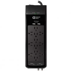 Commercial Electric 6 ft. 12-Outlet Surge Protector with Coax and USB RJ45, Black