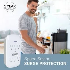 BLACK+DECKER 6 Grounded Outlets Surge Protector Wall Mount with Sleek Power Adapter Tap (2-Pack) -Surge Protectors Sales Store black decker surge protectors bdxpa0040 76 1000