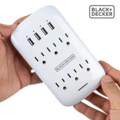 BLACK+DECKER White 6 Grounded Outlets Surge Protector Wall Mount with 4 USB Charging Ports -Surge Protectors Sales Store black decker surge protectors bdxpa0041 44 1000