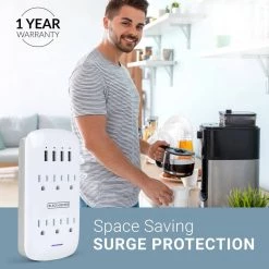 BLACK+DECKER White 6 Grounded Outlets Surge Protector Wall Mount with 4 USB Charging Ports -Surge Protectors Sales Store black decker surge protectors bdxpa0041 76 1000