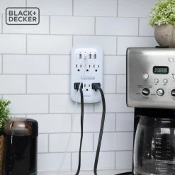 BLACK+DECKER White 6 Grounded Outlets Surge Protector Wall Mount with 4 USB Charging Ports -Surge Protectors Sales Store black decker surge protectors bdxpa0041 fa 1000