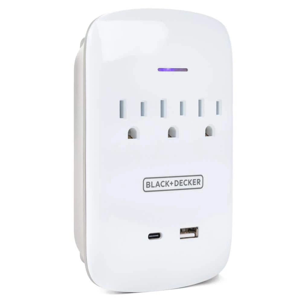 BLACK+DECKER 3 Grounded Outlets Surge Protector Wall Mount with 1 USB Charging Port, 1 USB-C Port 1 BLACK+DECKER 3 Grounded Outlets Surge Protector Wall Mount with 1 USB Charging Port, 1 USB-C Port