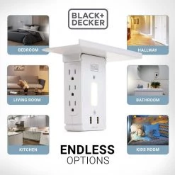BLACK+DECKER 6 Grounded Outlets Surge Protector Outlet Shelf with Night Light 2 USB, 100 Lumen 10 BLACK+DECKER 6 Grounded Outlets Surge Protector Outlet Shelf with Night Light 2 USB, 100 Lumen -Surge Protectors Sales Store black decker surge protectors bdxpa0073 1f 1000