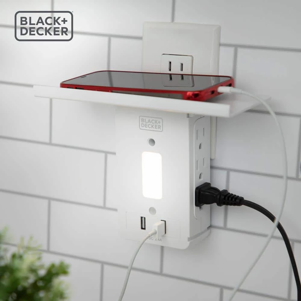 BLACK+DECKER 6 Grounded Outlets Surge Protector Outlet Shelf with Night Light 2 USB, 100 Lumen 6 BLACK+DECKER 6 Grounded Outlets Surge Protector Outlet Shelf with Night Light 2 USB, 100 Lumen - Image 6