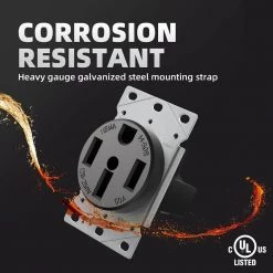 ELEGRP 50 Amp 125/250V, NEMA 14-50R Flush Mount Power Outlet, Single Straight Blade Range and Dryer Outlet Grounding, Black -Surge Protectors Sales Store black elegrp electrical outlets receptacles 2106s 1f 1000