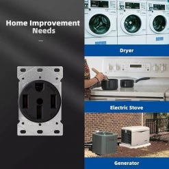 ELEGRP 50 Amp 125/250V, NEMA 14-50R Flush Mount Power Outlet, Single Straight Blade Range and Dryer Outlet Grounding, Black -Surge Protectors Sales Store black elegrp electrical outlets receptacles 2106s 44 1000