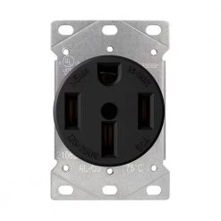 ELEGRP 50 Amp 125/250V, NEMA 14-50R Flush Mount Power Outlet, Single Straight Blade Range and Dryer Outlet Grounding, Black
