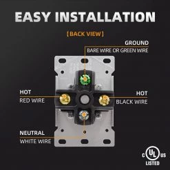 ELEGRP 50 Amp 125/250V, NEMA 14-50R Flush Mount Power Outlet, Single Straight Blade Range and Dryer Outlet Grounding, Black -Surge Protectors Sales Store black elegrp electrical outlets receptacles 2106s fa 1000