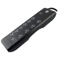 6 ft. 10-Outlet and 2-USB Port, 2.1 Amp, 3000 Joules Surge Protector -Surge Protectors Sales Store black ge surge protectors 13476 1f 1000
