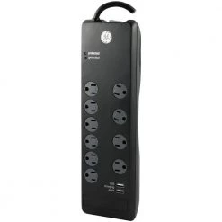 6 ft. 10-Outlet and 2-USB Port, 2.1 Amp, 3000 Joules Surge Protector -Surge Protectors Sales Store black ge surge protectors 13476 4f 1000