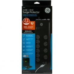 6 ft. 10-Outlet and 2-USB Port, 2.1 Amp, 3000 Joules Surge Protector -Surge Protectors Sales Store black ge surge protectors 13476 fa 1000