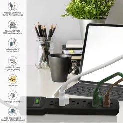 Go Green Power 6-Outlet Surge Protector with 6 ft. Cord, Black -Surge Protectors Sales Store black go green power surge protectors gg 16106msbk 44 1000