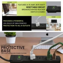Go Green Power 6-Outlet Surge Protector with 6 ft. Cord, Black -Surge Protectors Sales Store black go green power surge protectors gg 16106msbk 76 1000