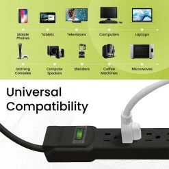 Go Green Power 6-Outlet Surge Protector with 6 ft. Cord, Black -Surge Protectors Sales Store black go green power surge protectors gg 16106msbk fa 1000