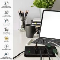 Go Green Power 8-Outlet 6 ft. Cord 750-Joules Surge Protector Lighted Rocker Switch, Black -Surge Protectors Sales Store black go green power surge protectors gg 18316bk 44 1000