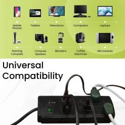 Go Green Power 8-Outlet 6 ft. Cord 750-Joules Surge Protector Lighted Rocker Switch, Black -Surge Protectors Sales Store black go green power surge protectors gg 18316bk fa 1000