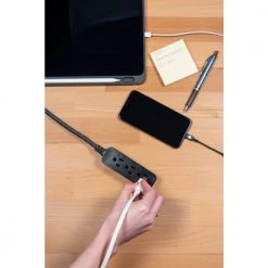 3-Outlet Power Strip with 6 in. Braided Extension Cord Surge Protector, Black and Gray -Surge Protectors Sales Store black gray 3 outlets 6 inch cord ge surge protectors 45191 44 1000