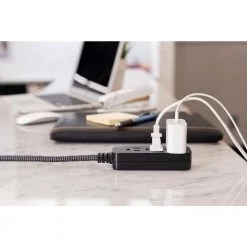 3-Outlet Power Strip with 6 in. Braided Extension Cord Surge Protector, Black and Gray -Surge Protectors Sales Store black gray 3 outlets 6 inch cord ge surge protectors 45191 fa 1000