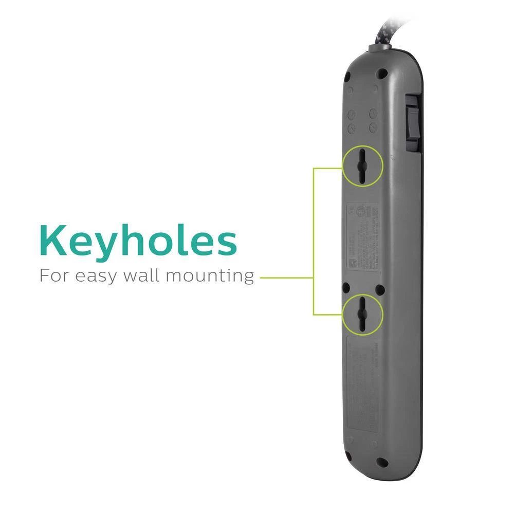 Philips 16/3-4 ft. 6-Outlet Surge Protector Braided Power Extension Cord 6 Philips 16/3-4 ft. 6-Outlet Surge Protector Braided Power Extension Cord - Image 6