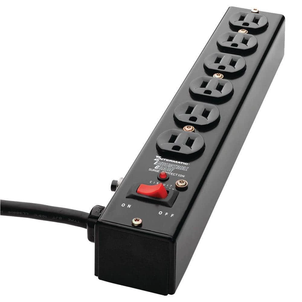 Intermatic 10 ft. 6-Outlet Surge Protector Strip Computer Grade with Lighted On/Off Switch, Black 1 Intermatic 10 ft. 6-Outlet Surge Protector Strip Computer Grade with Lighted On/Off Switch, Black