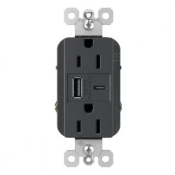 Legrand radiant 15 Amp 125-Volt Decorator Duplex Outlet with 6.0 Amp Type A/C USB, Black