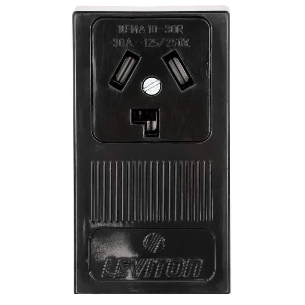 Leviton 30 Amp Surface Mount Power Single Outlet, Black 3 Leviton 30 Amp Surface Mount Power Single Outlet, Black - Image 3