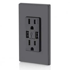 Leviton 3.6A USB Dual Type A In-Wall Charger with 15 Amp Tamper-Resistant Outlets, Black -Surge Protectors Sales Store black leviton electrical outlets receptacles r05 t5632 0be 66 1000