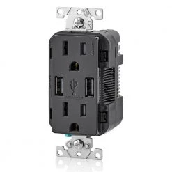 Leviton 3.6A USB Dual Type A In-Wall Charger with 15 Amp Tamper-Resistant Outlets, Black -Surge Protectors Sales Store black leviton electrical outlets receptacles r05 t5632 0be c3 1000