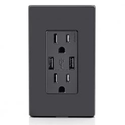 Leviton 3.6A USB Dual Type A In-Wall Charger with 15 Amp Tamper-Resistant Outlets, Black -Surge Protectors Sales Store black leviton electrical outlets receptacles r05 t5632 0be fa 1000