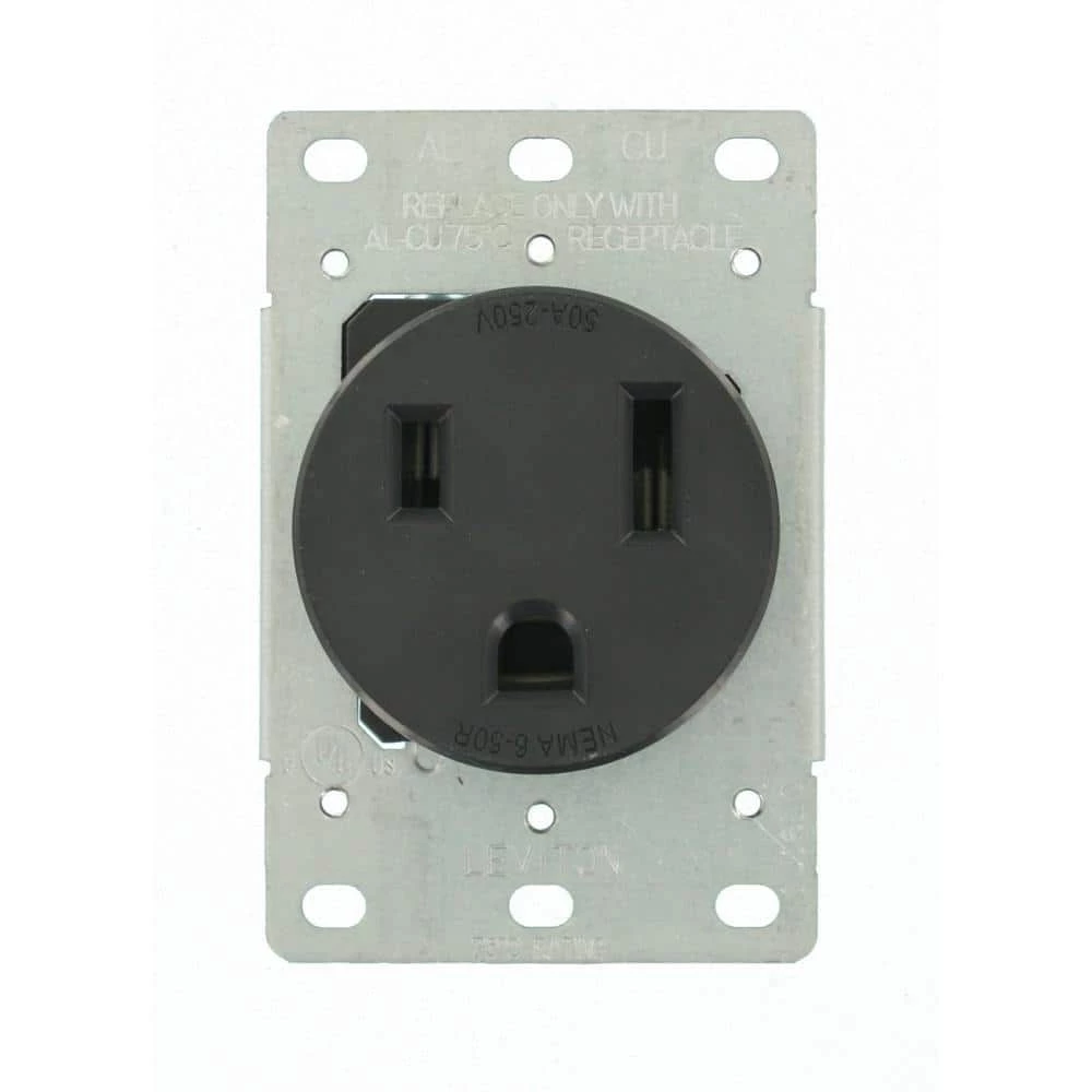 Leviton 50 Amp 2-Pole Flush Mount Shallow Single Outlet, Black NEMA 6-50R 1 Leviton 50 Amp 2-Pole Flush Mount Shallow Single Outlet, Black NEMA 6-50R