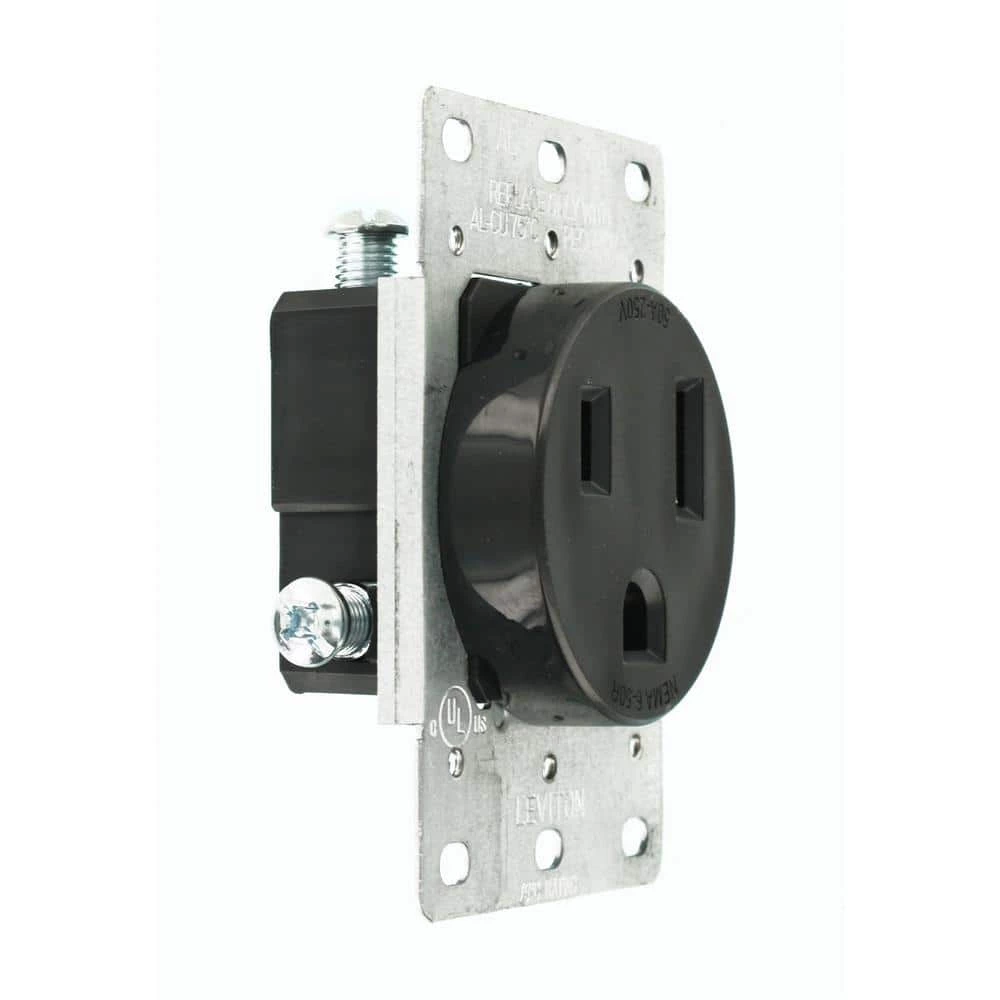 Leviton 50 Amp 2-Pole Flush Mount Shallow Single Outlet, Black NEMA 6-50R 2 Leviton 50 Amp 2-Pole Flush Mount Shallow Single Outlet, Black NEMA 6-50R - Image 2