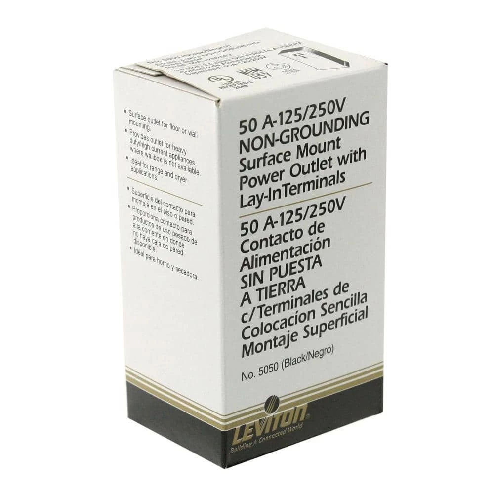Leviton 50 Amp Thermoplastic Power Single Outlet, Black 2 Leviton 50 Amp Thermoplastic Power Single Outlet, Black - Image 2