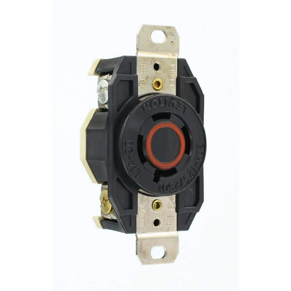 Leviton 20 Amp Nylon Grounding Locking Outlet, Black 2 Leviton 20 Amp Nylon Grounding Locking Outlet, Black - Image 2