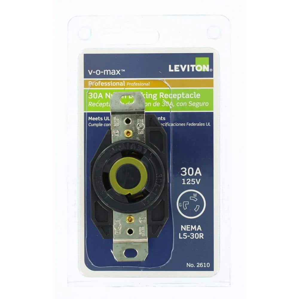 Leviton 30 Amp 125-Volt 3-Wire Locking Single Outlet, Black 6 Leviton 30 Amp 125-Volt 3-Wire Locking Single Outlet, Black - Image 6