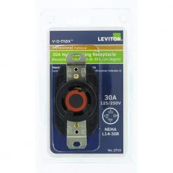 Leviton 30 Amp Nylon Locking Single Outlet, Black -Surge Protectors Sales Store black leviton electrical outlets receptacles r50 02710 0cs fa 1000