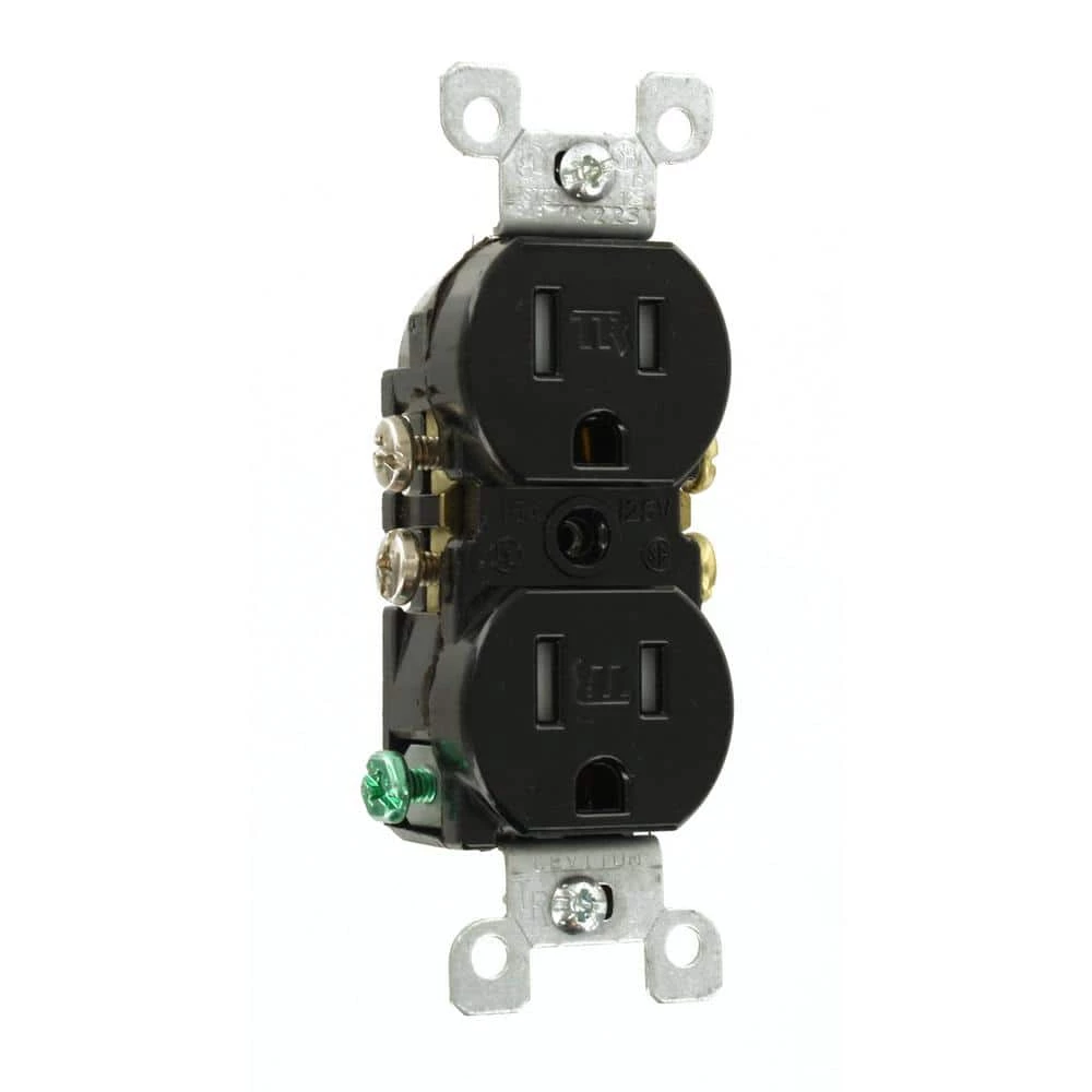 Leviton 15 Amp Tamper Resistant Duplex Outlet, Black 2 Leviton 15 Amp Tamper Resistant Duplex Outlet, Black - Image 2