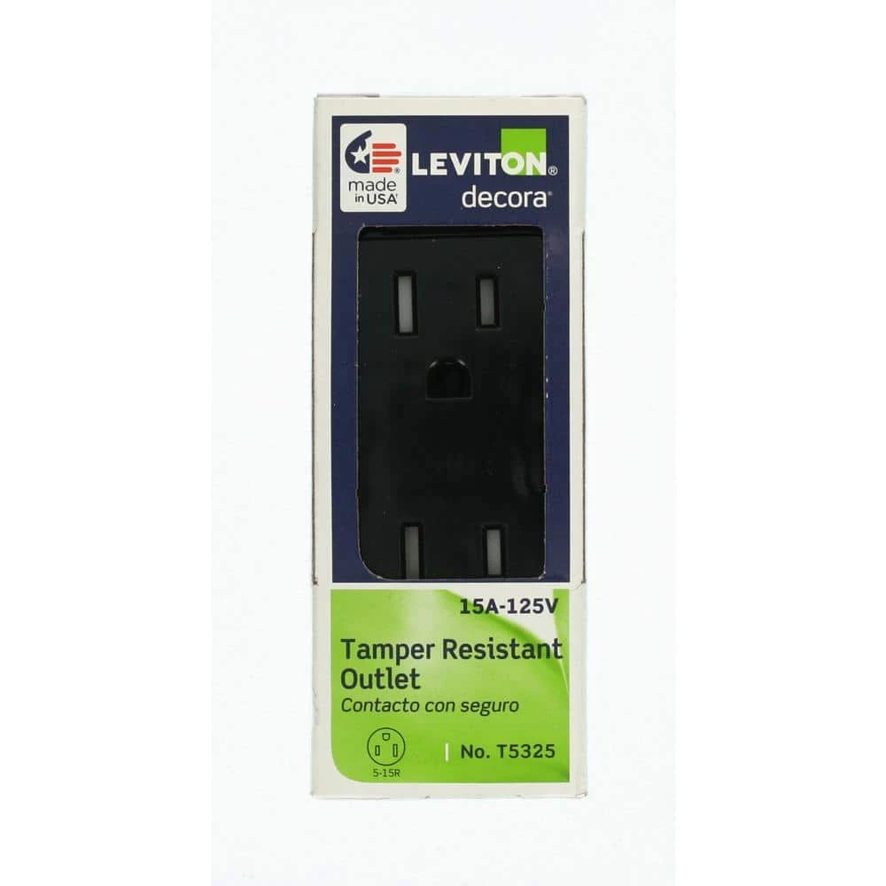 Leviton Decora 15 Amp Tamper Resistant Duplex Outlet, Black 5 Leviton Decora 15 Amp Tamper Resistant Duplex Outlet, Black - Image 5