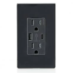 Leviton 15 Amp Decora Type A and C USB Charger Tamper-Resistant Outlet, Black -Surge Protectors Sales Store black leviton electrical outlets receptacles t5633 e 4f 1000