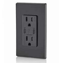 Leviton 30-Watt 6 Amp USB Dual Type-C with Power Delivery In-Wall Charger/15 Amp 125-Volt Tamper-Resistant Outlet, Black -Surge Protectors Sales Store black leviton electrical outlets receptacles t5635 e 4f 1000