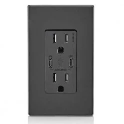 Leviton 30-Watt 6 Amp USB Dual Type-C with Power Delivery In-Wall Charger/15 Amp 125-Volt Tamper-Resistant Outlet, Black -Surge Protectors Sales Store black leviton electrical outlets receptacles t5635 e c3 1000