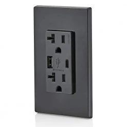 Leviton 20 Amp Type A and Type-C USB Charger/Tamper Resistant Receptacle, Black 7 Leviton 20 Amp Type A and Type-C USB Charger/Tamper Resistant Receptacle, Black -Surge Protectors Sales Store black leviton electrical outlets receptacles t5833 e 1f 1000