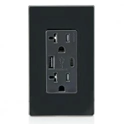 Leviton 20 Amp Type A and Type-C USB Charger/Tamper Resistant Receptacle, Black 6 Leviton 20 Amp Type A and Type-C USB Charger/Tamper Resistant Receptacle, Black -Surge Protectors Sales Store black leviton electrical outlets receptacles t5833 e 4f 1000