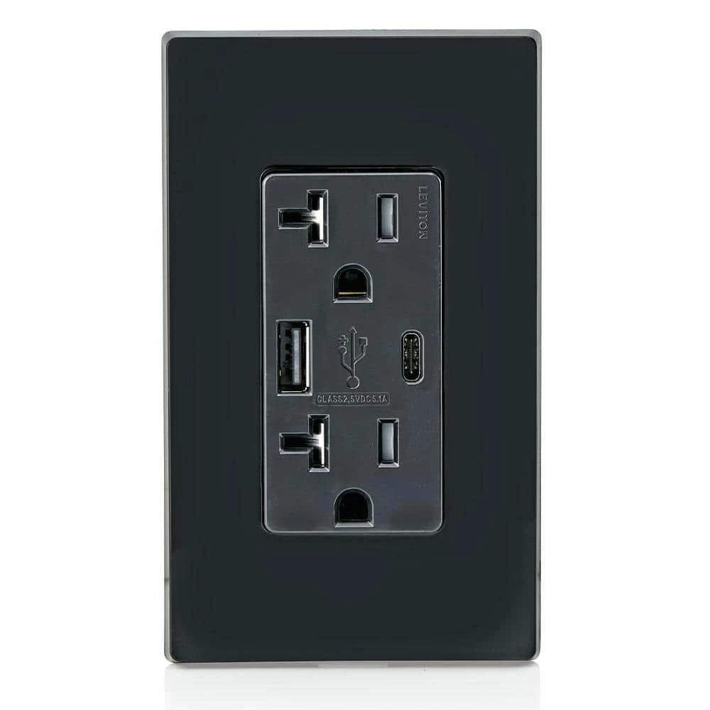 Leviton 20 Amp Type A and Type-C USB Charger/Tamper Resistant Receptacle, Black 3 Leviton 20 Amp Type A and Type-C USB Charger/Tamper Resistant Receptacle, Black - Image 3