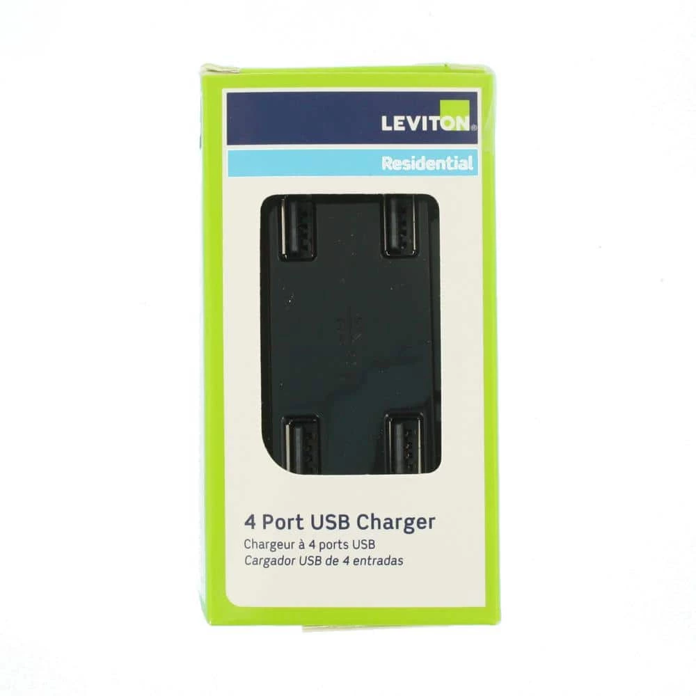 Leviton 4.2 Amp Decora 4-Port USB Charger Combo Outlet, Black 3 Leviton 4.2 Amp Decora 4-Port USB Charger Combo Outlet, Black - Image 3